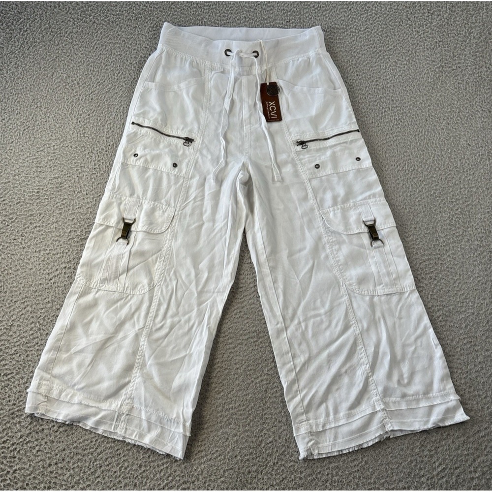 XCVI Birk Gaucho Pants Womens XS White Wide Leg Cargo Viscose Elastic Waist